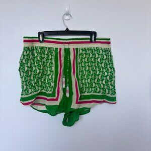 Farm Rio Shorts, Green Pineapple Scarf, Size XL